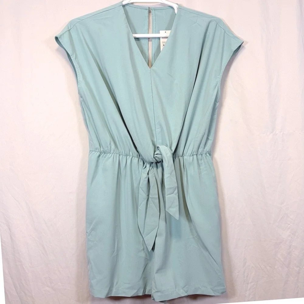 Live On The Edge‎ Romper Front Tie Elastic Waist Light Teal Blue XL